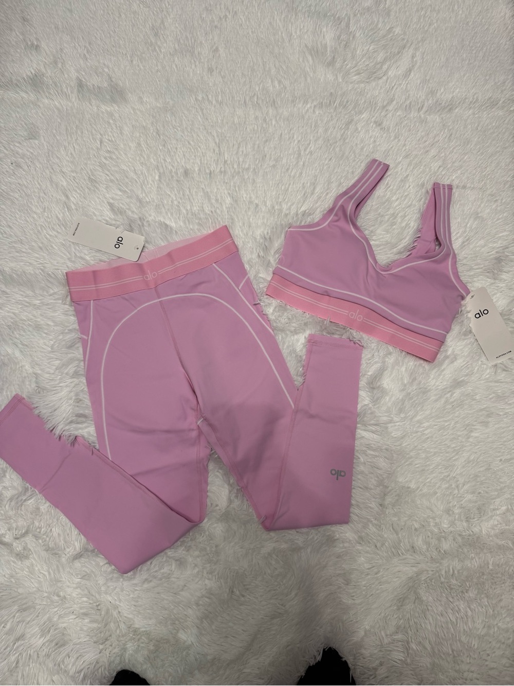 ALO Yoga Kids Lavender Pink Leggings and Sports Bra Set